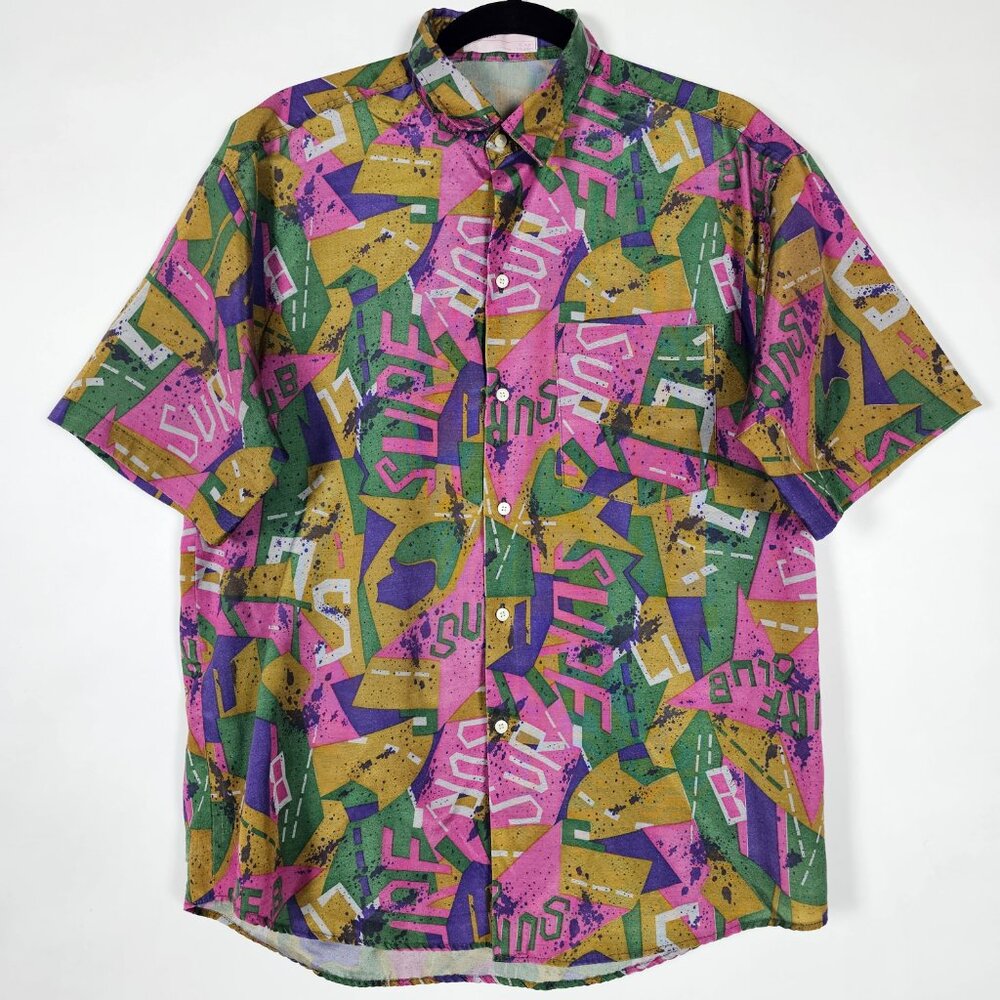 Vintage 90s Copio Surf Club Colorful Mens XL Short Sleeve Button Shirt